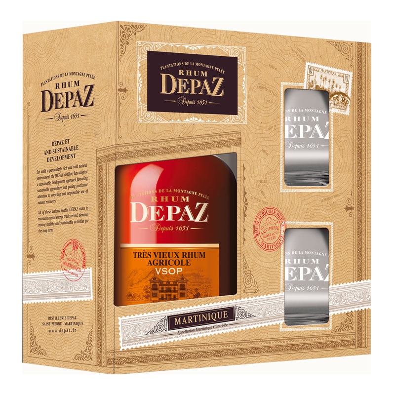 Depaz rhum vieux vsop 7 ans reserve speciale coffret 2 verres