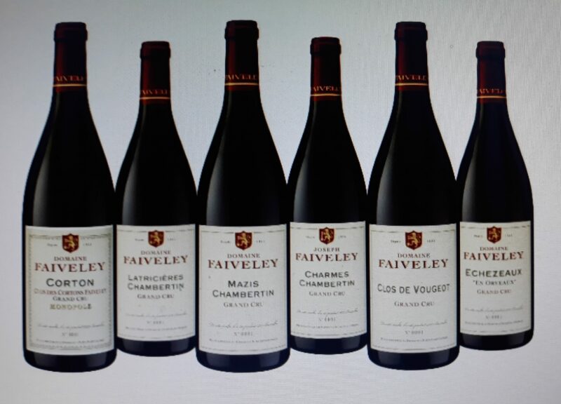 Coffret Grand Cru 2017 Domaine Faiveley:clos des cortons monopole;  Latricières-chambertin ; Mazis chambertin; Charmes chambertin ;Clos-de-vougeot; Echezeaux «  en orveaux »